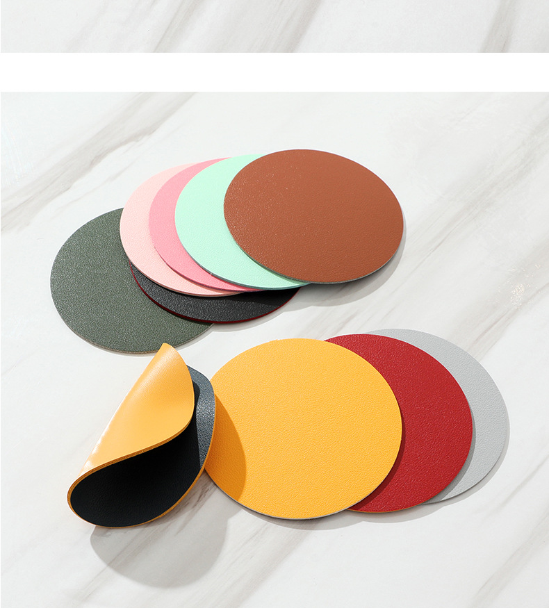 Wholesale INS simple leather PVC teacup MATS, double-layer waterproof round home and hotel heat insulation MATS, with LOGO available pic 8