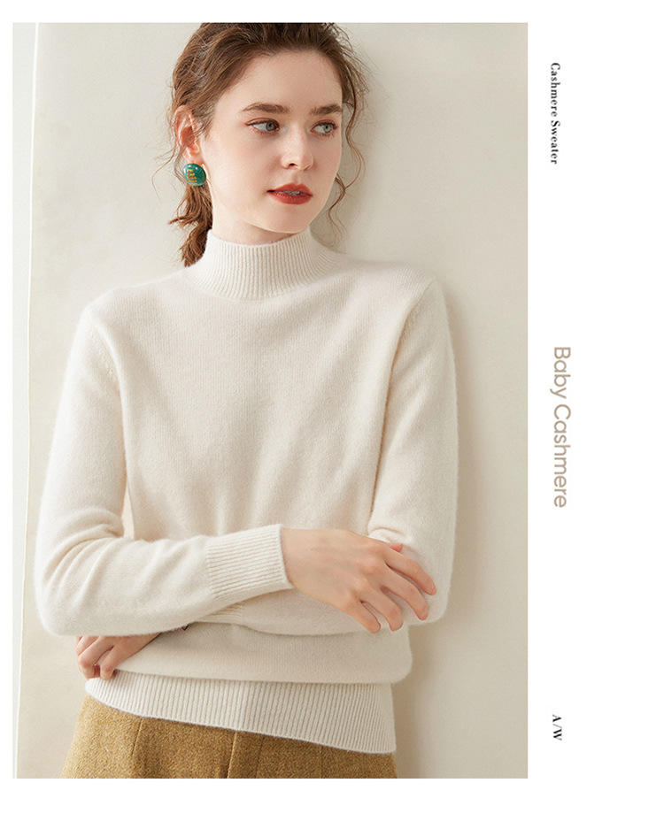 Semi-high-neck cashmere sweater for women, thick solid color, versatile, loose, slimming, soft and skin-friendly, autumn and winter knitted base sweater pic 22