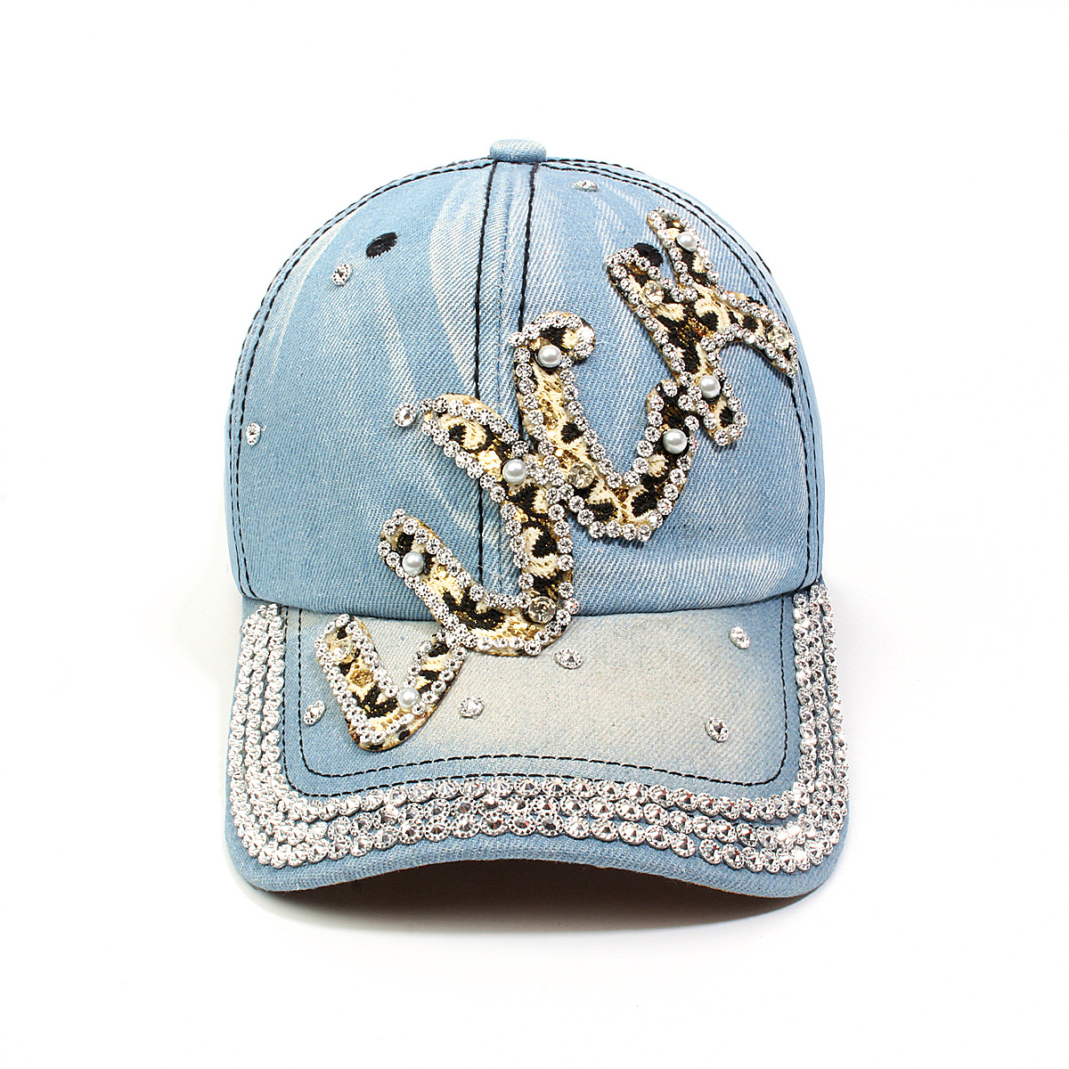 跨境外贸新款牛仔布女镶钻欧美国休闲成人棒球帽时尚洋气鸭舌帽子详情13