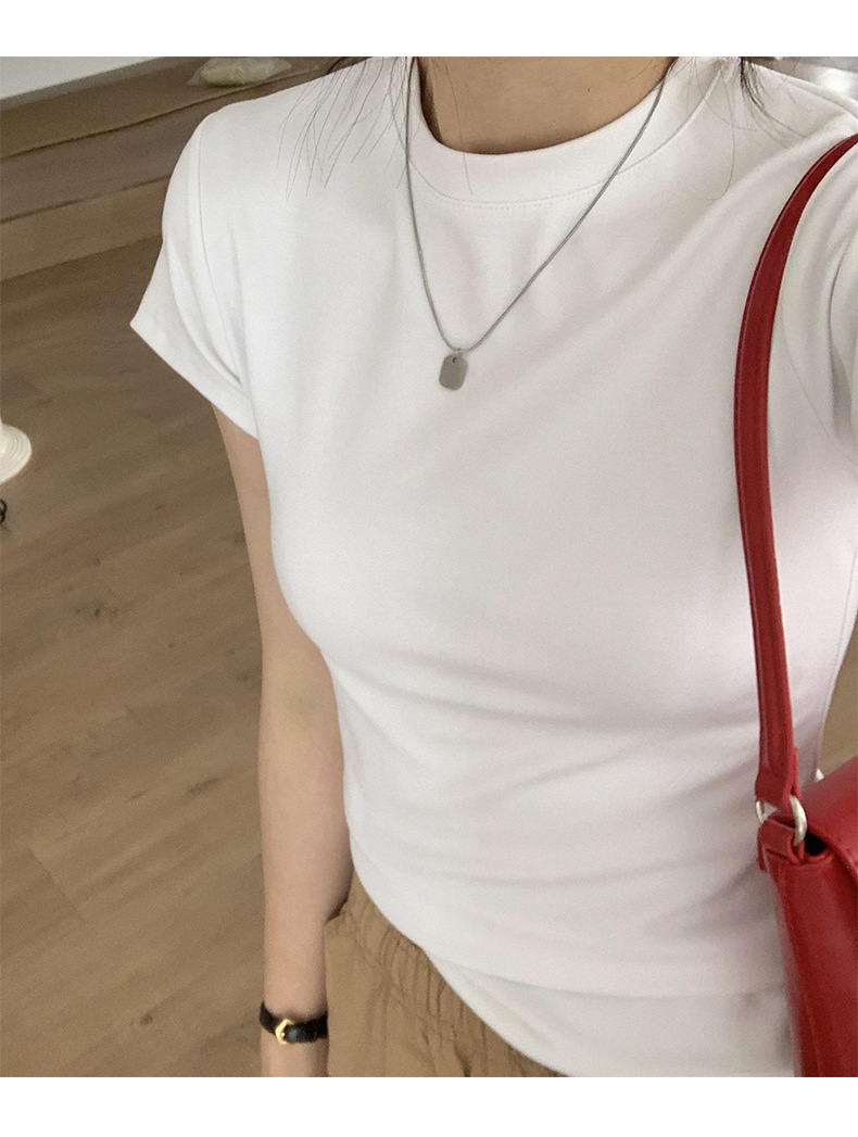 美式纯色正肩短袖t恤女2025ins潮牌辣妹圆领叠穿打底体恤修身显瘦详情15