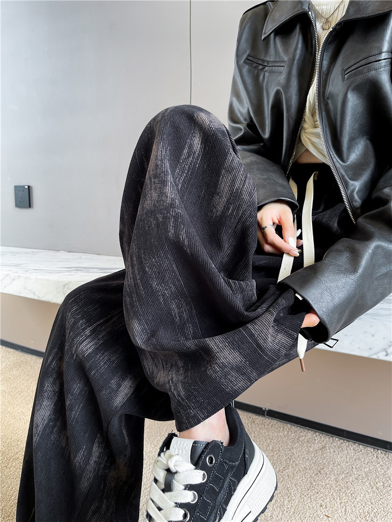 Autumn tie-dyed wide-leg pants, dirty pants, high-waisted, slimming, casual straight-leg loose floor-length pants for women pic 10