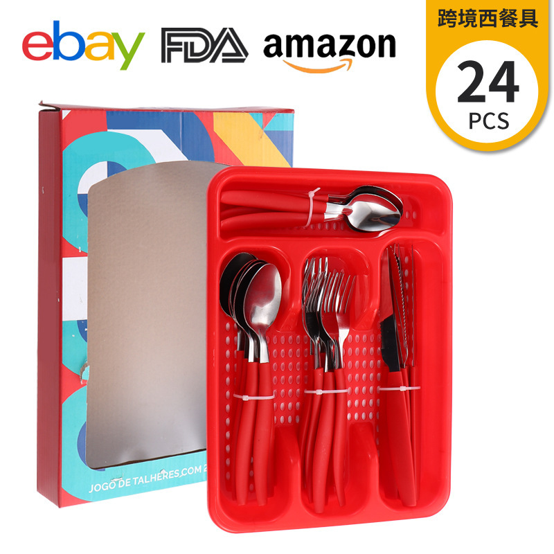 24-piece set of knives, forks and spoons for cross-border trade from Brazil, with slanted tail handles, household steak knives, dessert spoons and stainless steel tableware pic 8