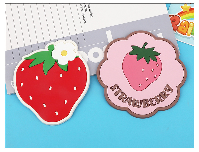 跨境新款pvc草莓餐垫 可爱卡通儿童防滑防烫硅胶杯垫隔热锅垫现货详情4