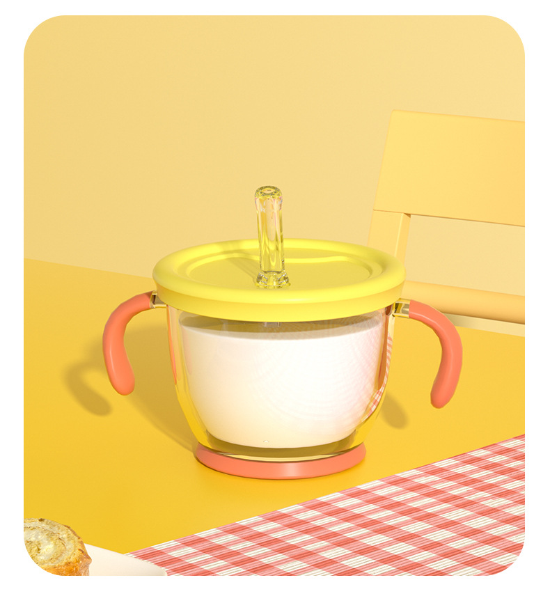 Toukie小淘气宝宝牛奶杯儿童水杯带刻度微波炉可用吸管杯奶粉杯详情12