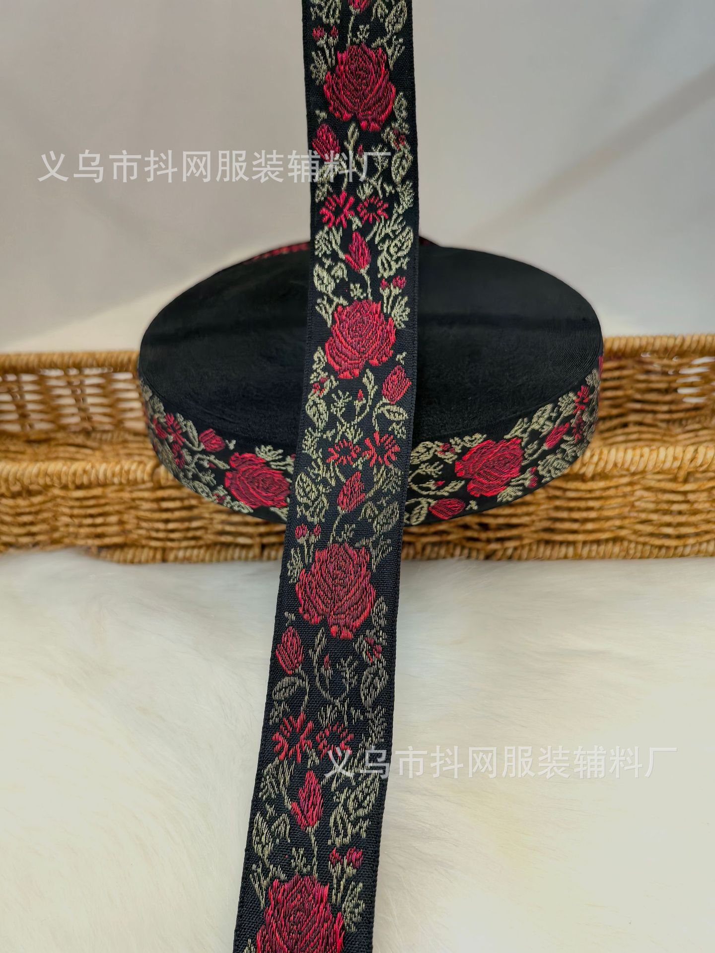 2.7-4.1cm new black background ethnic style jacquard embroidery nylon webbing gift box packaging tape performance costume pic 10