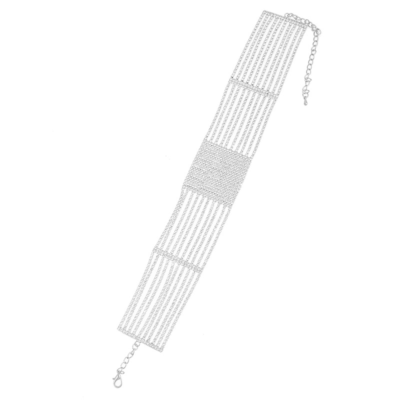 European and American cross-border fashion necklace for women, multi-layered horizontal striped square neck chain, exaggerated stage style banquet party accessory, full diamond shiny accessory pic 9