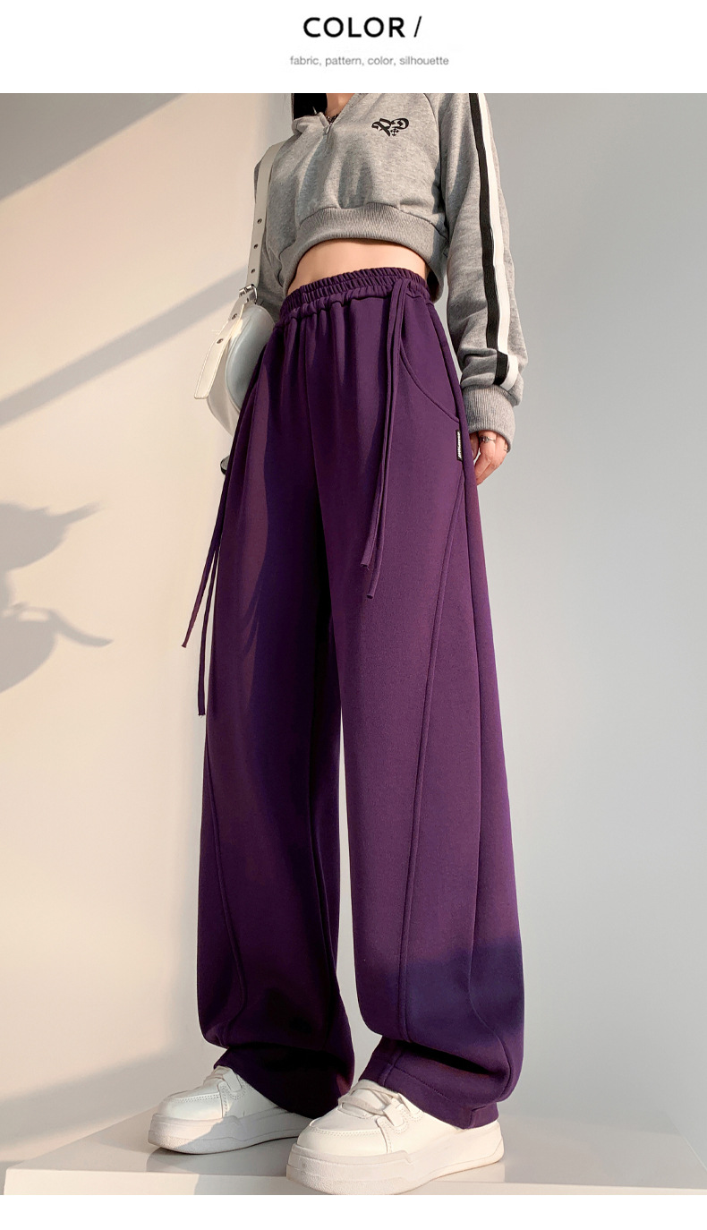 Fleece warm wide-leg pants, loose and high-waisted, slimming winter new style pic 54
