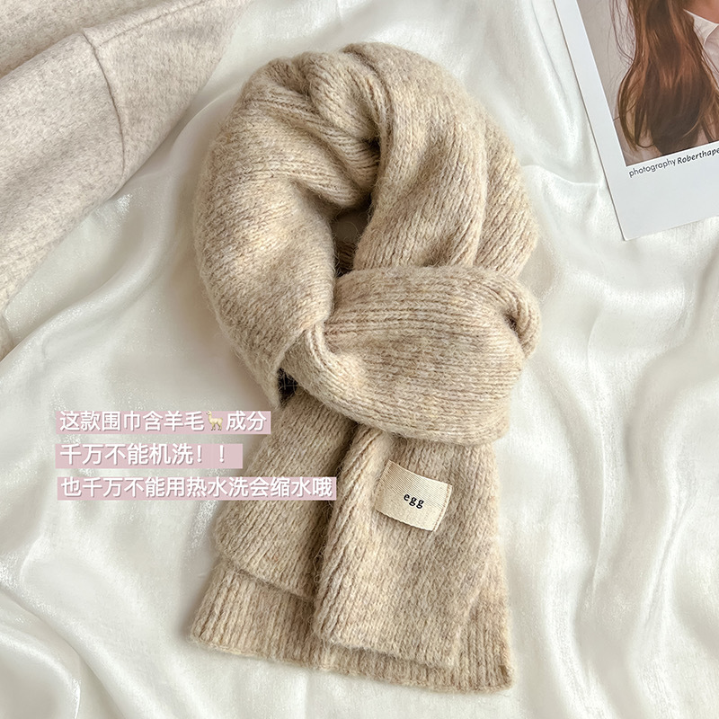 Soft and fluffy egg wool and yarn scarf for women, winter soft and glutinous knitted warm and thick ins student scarf manufacturer pic 12