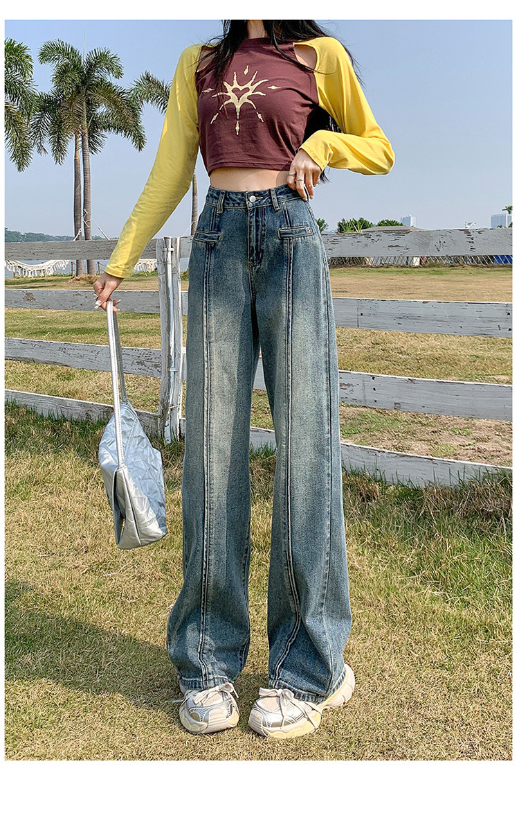 The new high-waisted, loose-fitting straight-leg jeans for women in the spring of 2024 are fashionable and versatile pic 19