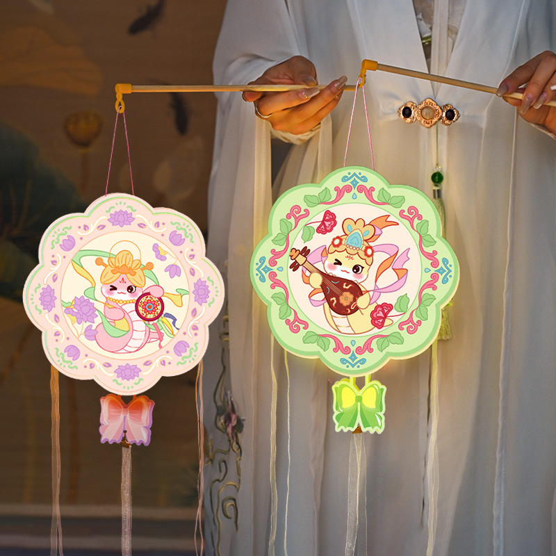 新款蛇年立体灯笼 手提发光灯笼手工制作材料包古风花灯走马灯笼详情9