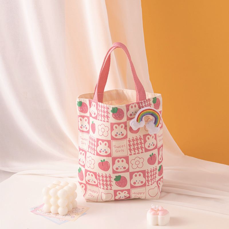 New souvenirs: Cute rabbit, tiger, ins hand-held canvas bag, lunch bag, fashionable lunch box bag for work and commuting pic 10