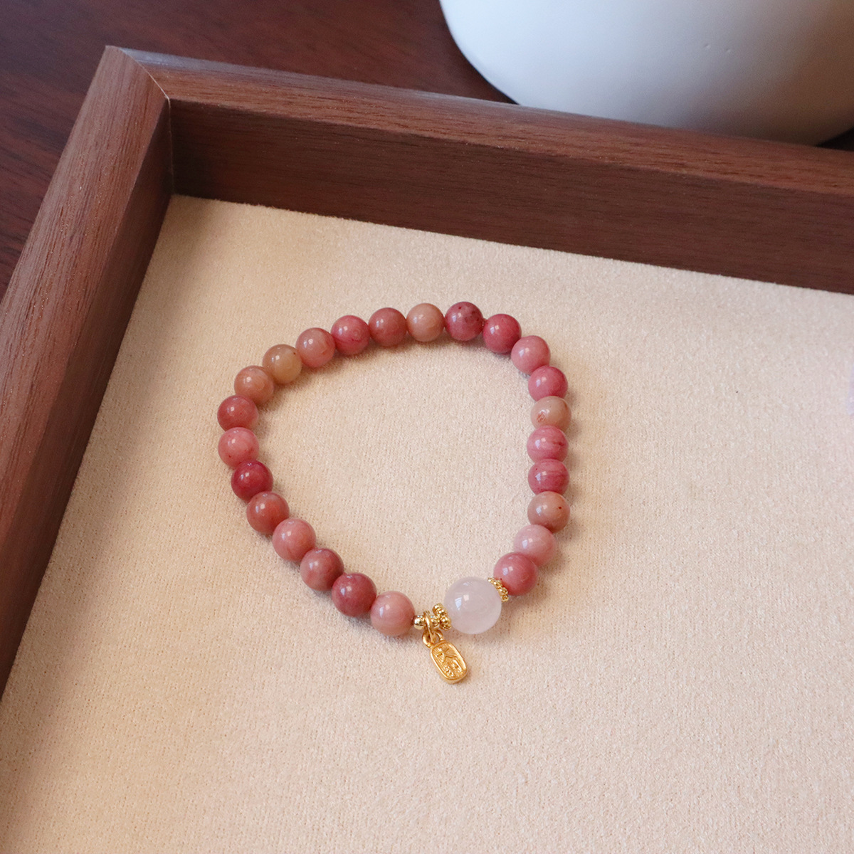 红纹石手链天然淡水珍珠玉髓高级感天然石手串女平安扣星星设计详情28