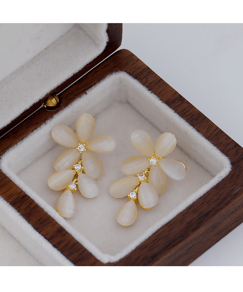 Agujas de plata 925 diseño de nicho sentido opal pendientes de flor moda temperamento influencers premium earwear tik yin burst pic 2