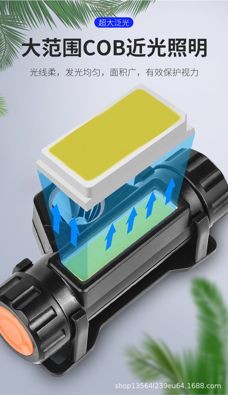led strong headlight, mini charging, small waterproof diffused light cob headlight, outdoor night fishing headlight, multi-functional headlight pic 2