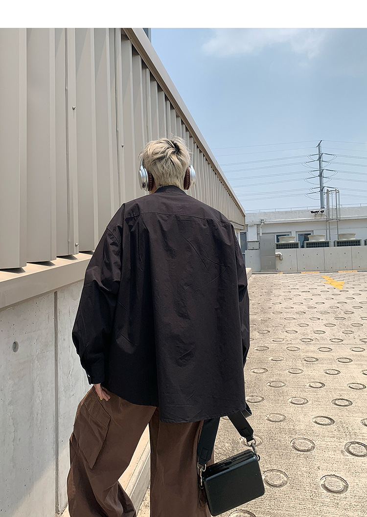 简恒薄款纯棉纯色衬衫男士长袖宽松防晒外套秋季痞帅日系休闲衬衣 pic 34