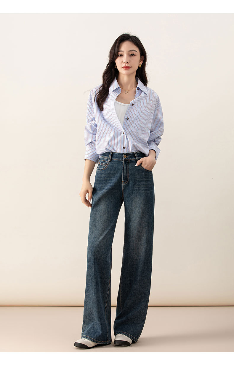 鑫阁高腰梨形窄版阔腿裤宽松显瘦显腿长直筒2025秋季新款牛仔裤女详情28