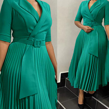 C8612 European and American plus-size 2026 new fashion solid color round-neck Tonle OL hip-hugging African dress pic 21