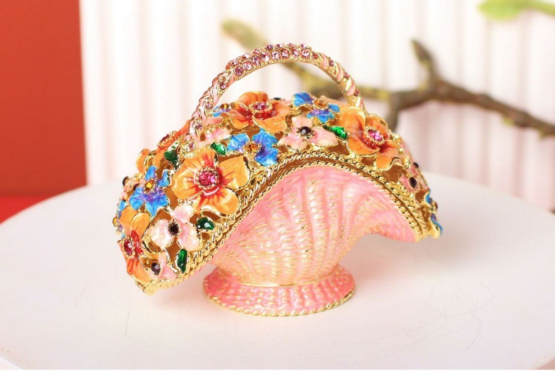 金属首饰盒生日礼物景区热卖的工艺品花篮珐琅彩摆件客厅家居装饰详情11