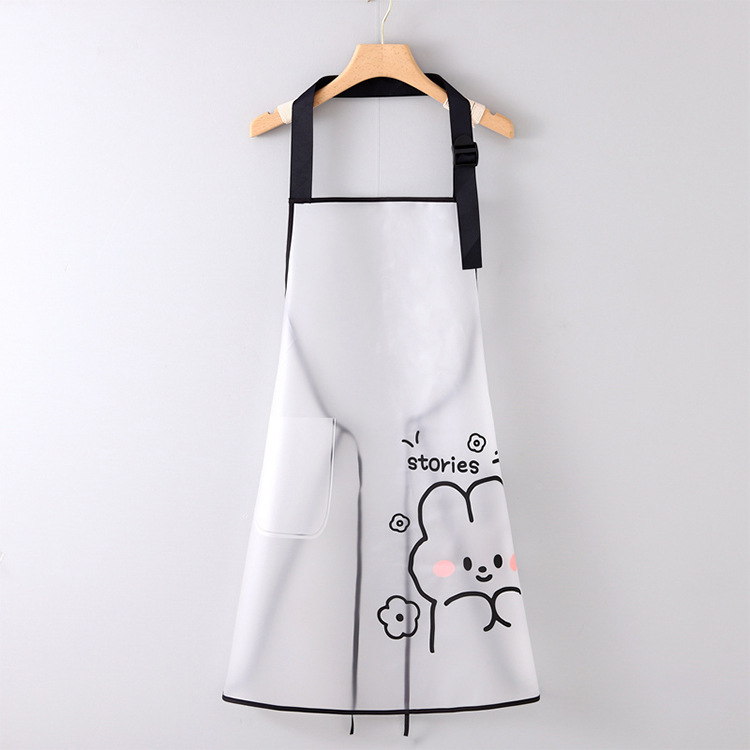 【 Chi Jia 】 Semi-transparent waterproof and oil-resistant TPU apron for women, adjustable tpu cute rabbit print kitchen pic 13