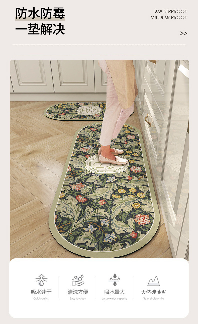 Best-selling American diatom mud floor MATS, kitchen MATS, anti-slip and water-absorbing bathroom MATS, dirt-resistant and washable, cross-border temu labeled pic 2