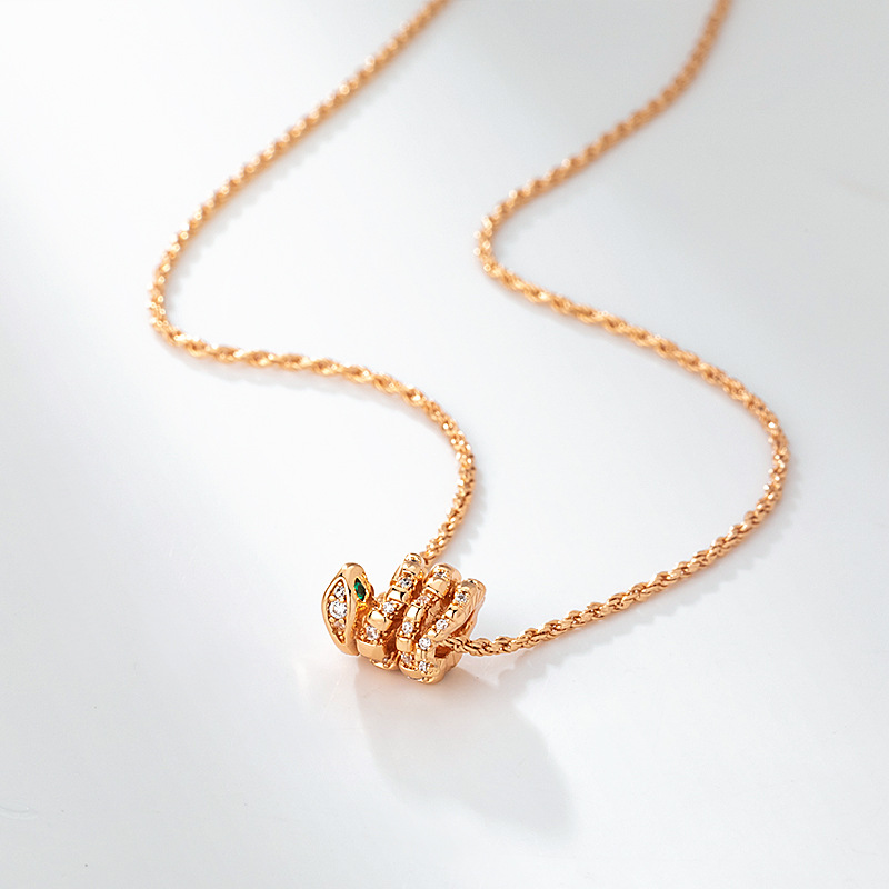 柏伶满钻灵蛇项链女式轻奢铜合金镀玫瑰金蛇骨灵蛇锁骨链潮流饰品详情13