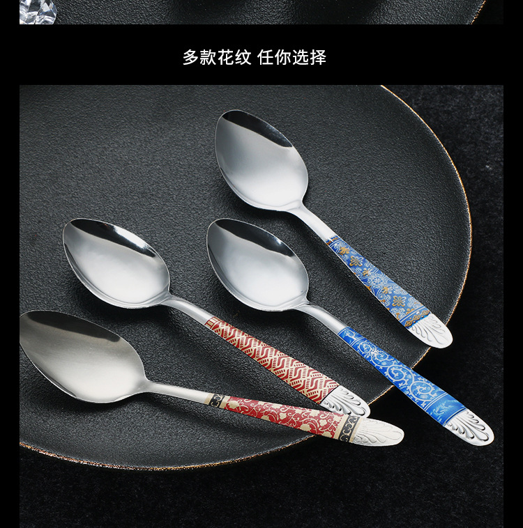 不锈钢创意网红勺子推荐 印花高颜值汤勺 SPOON印尼菲律宾410调羹详情15