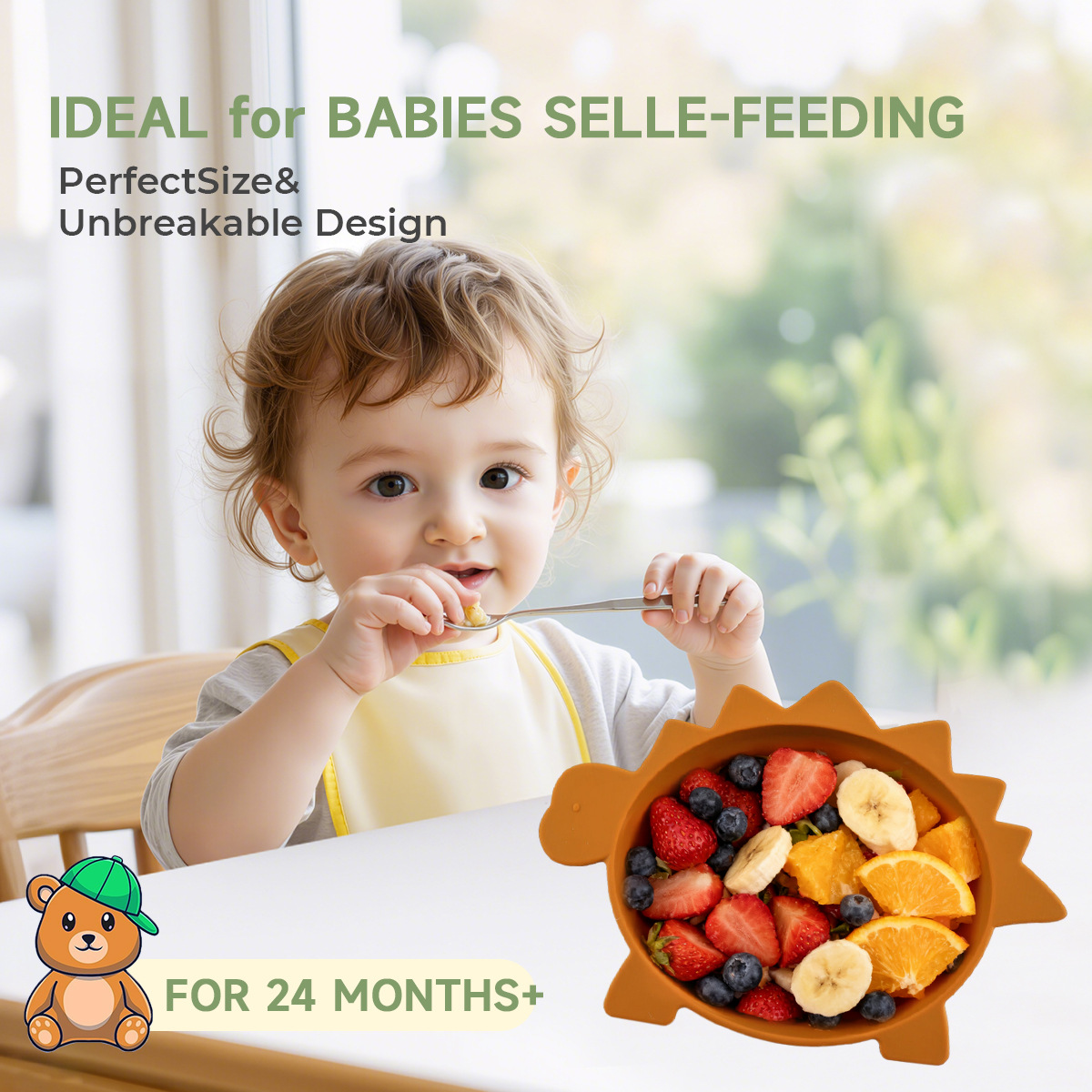 创意硅胶剑龙宝宝辅食餐盘新国标食品级儿童喂养训练碗防摔餐盘详情2