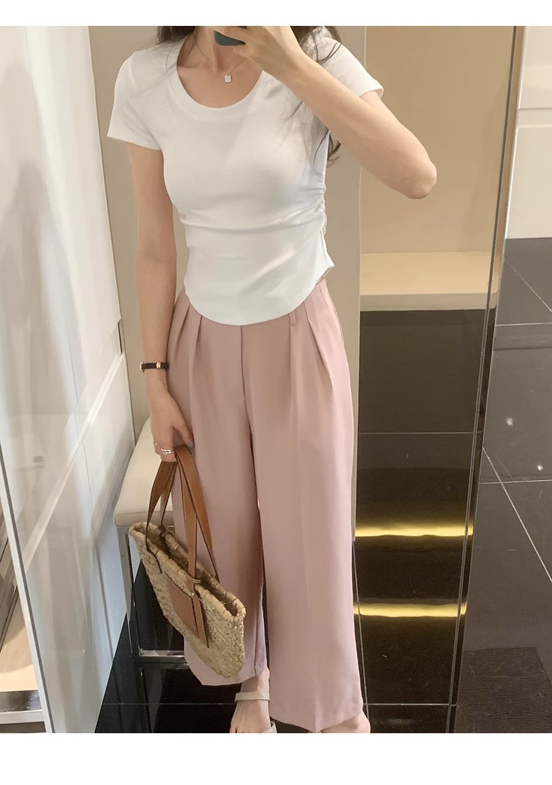 辣妹正肩紧身短袖T恤女 2025夏季新款直播显身材 茶艺风格低领紫色上衣 女式T恤青春时尚潮流详情20