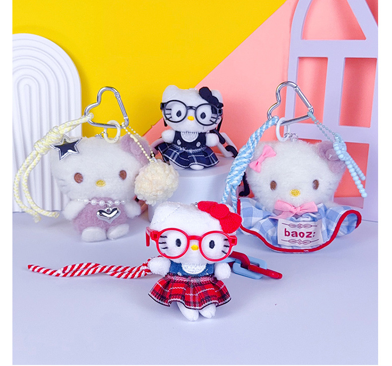 创意miu系毛绒kitty猫钥匙扣包包挂件可爱情侣diy公仔钥匙链挂饰详情8