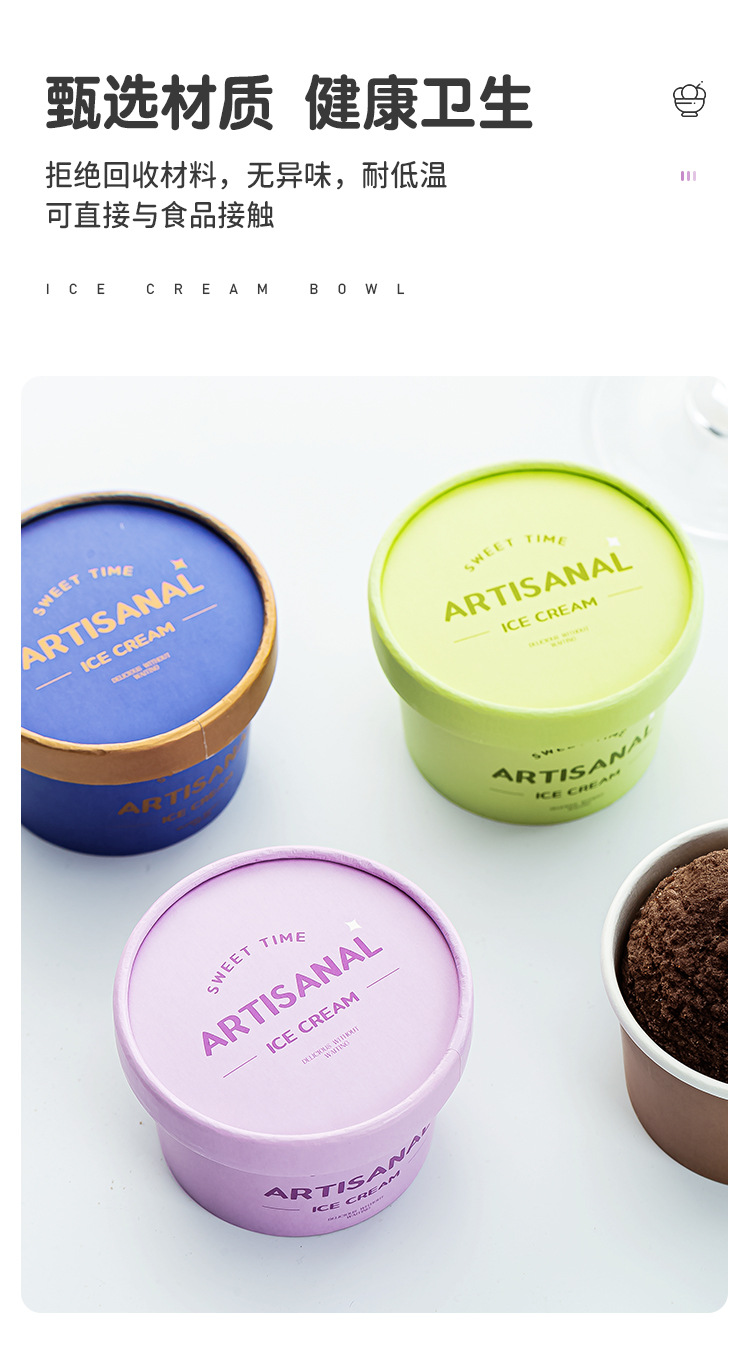 Thickened disposable ice cream paper cups with LIDS, ice cream cups with stir-fried yogurt packaging boxes, custom-made paper bowls for commercial use, customizable pic 5