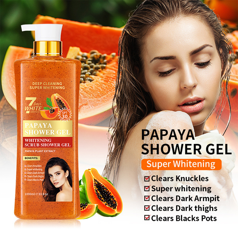 Foreign trade WWP Papaya Scrub Body Wash with Long-lasting Fragrance, Large Bottle Exfoliating Cross-border Turmeric Body Wash 1000ml pic 7