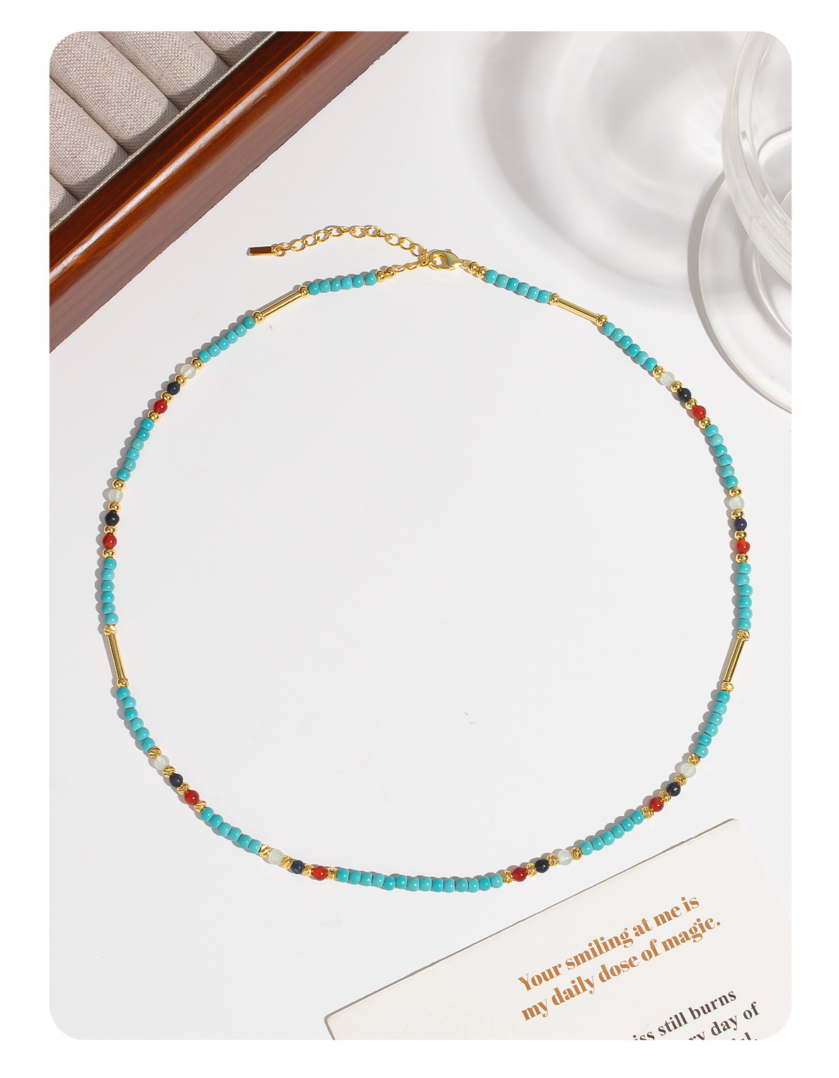 新款天然石彩色串珠项链 简约夏季小清新甜酷混色串珠锁骨链项链详情11