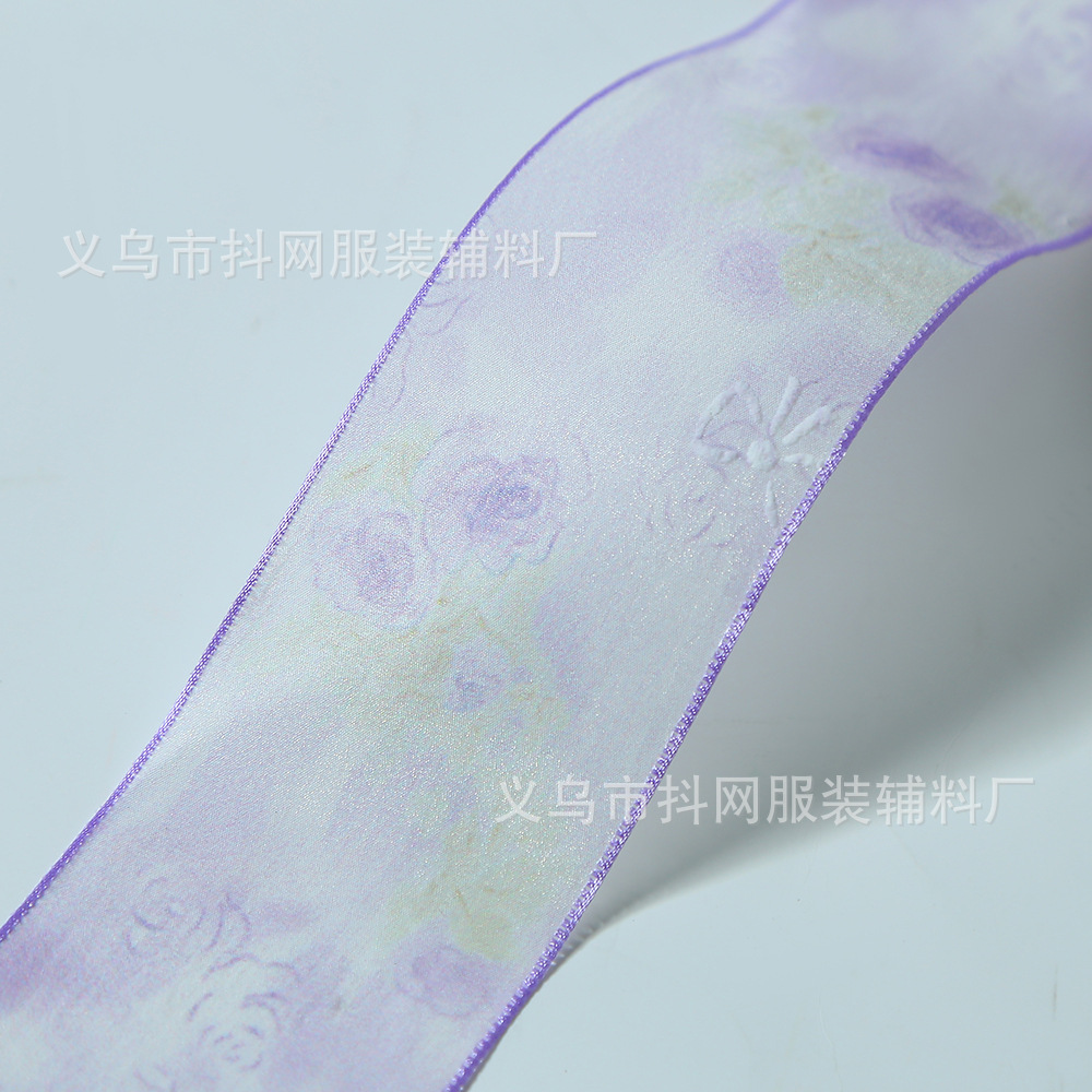 厂家国风晕染玫瑰丝带彩色拷边纱带手工diy发饰鲜花礼品花艺包装详情5