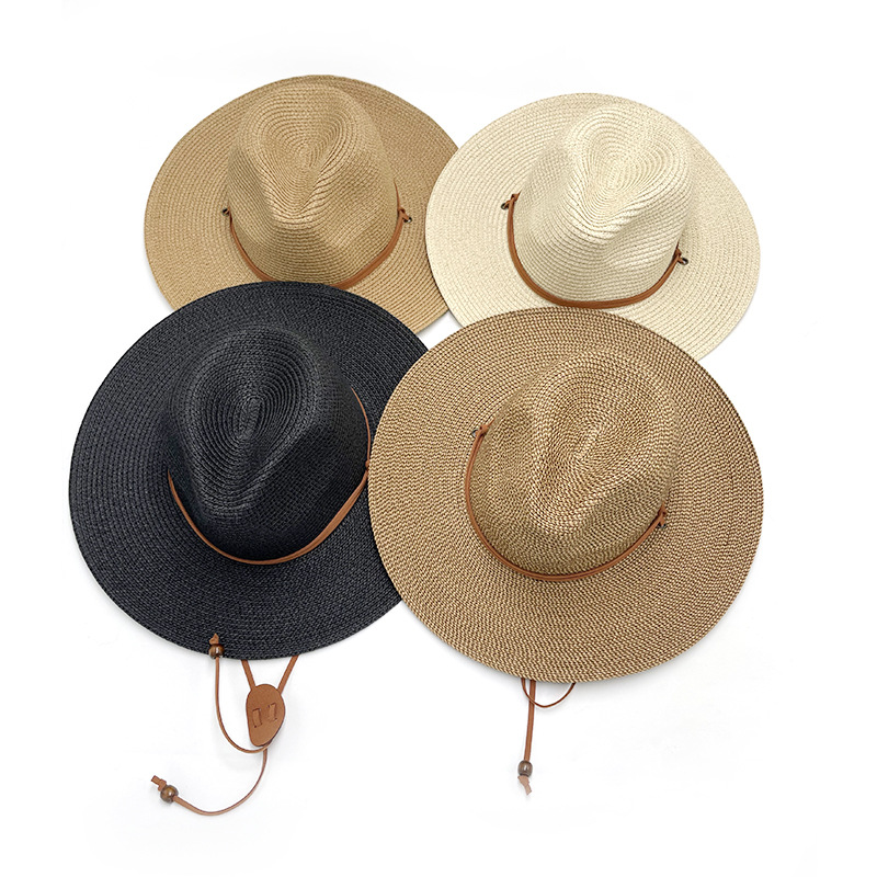 跨境爆款夏季草帽韩国绒绳巴拿马礼帽男女牛仔遮阳防晒帽子详情4