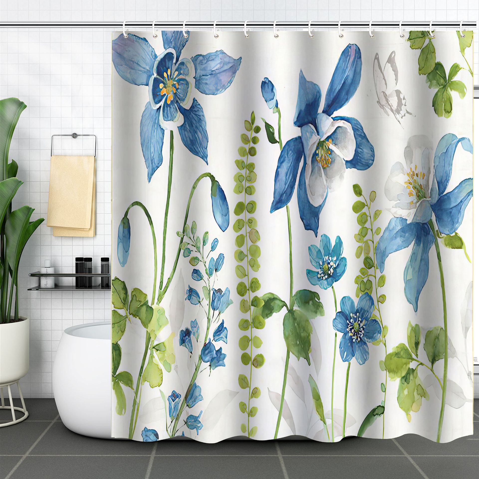Cross-border direct sales of flower and plant bath curtains, fresh and simple floral waterproof and moisture-proof polyester isolation curtains pic 13