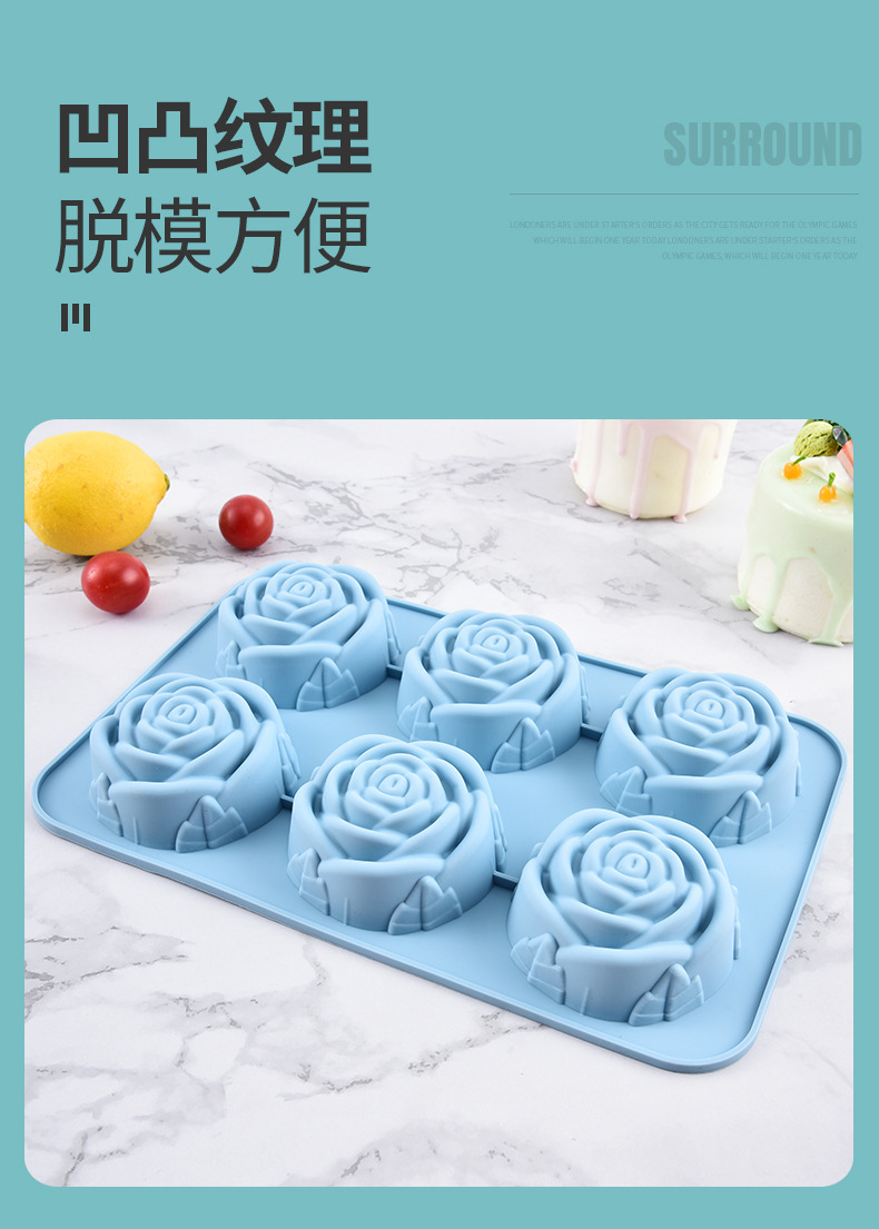 6-piece rose cake mold, food-grade silicone mousse mold, candle gypsum crystal resin mold, easy to demold pic 4