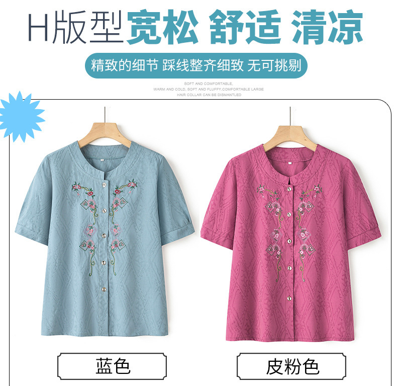 奶奶夏装短袖棉麻套装中老年人女装开衫唐装老人太太衣服妈妈衬衫详情4