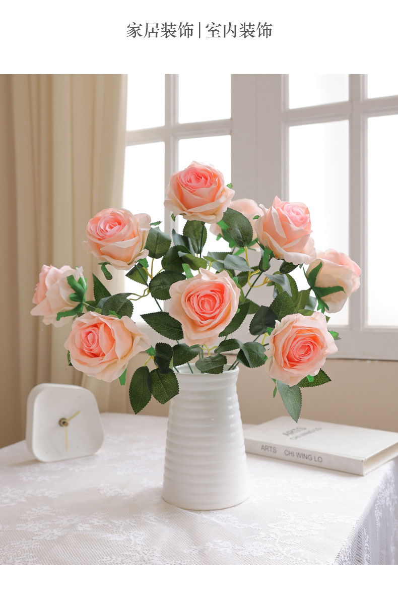HuaYi domésticos falsa flor ornamental HunQing suministros novia la cabeza hay 9 gran emulación rosas de simulación cultural horticultura flores LiHe pic 22