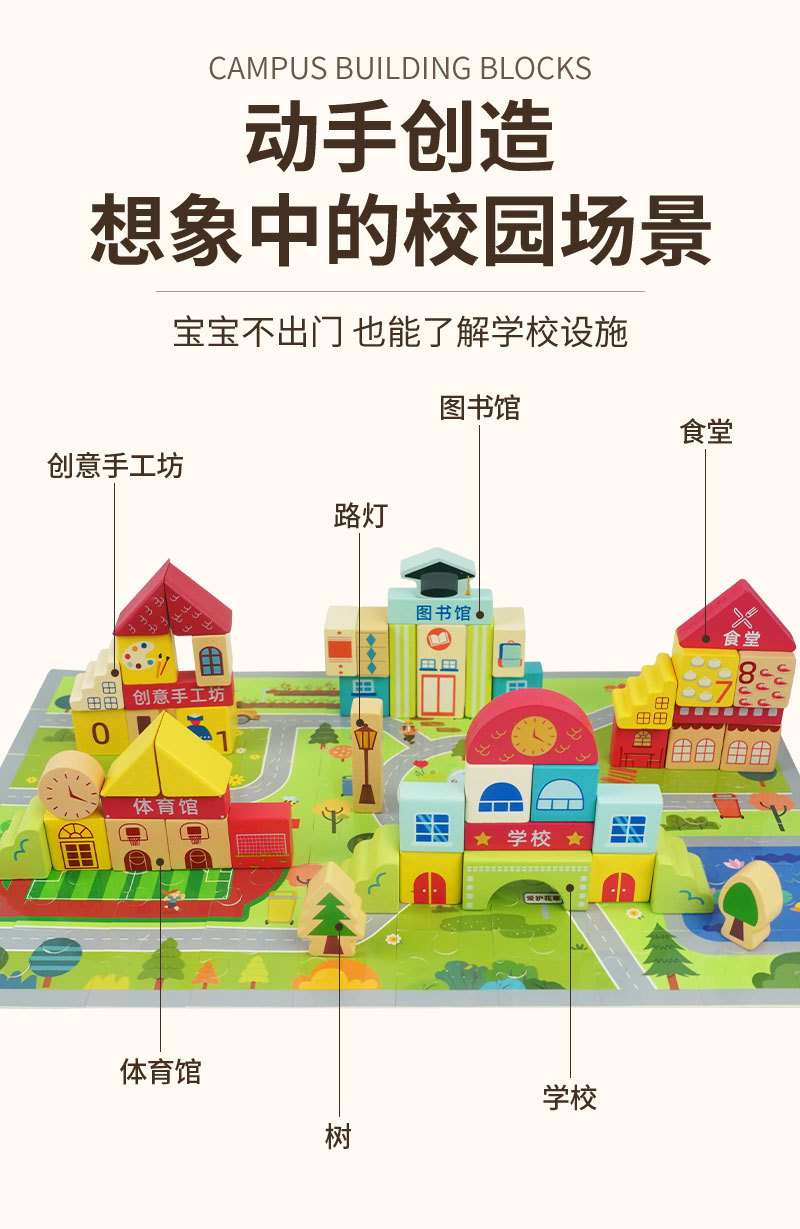 丹妮奇特110粒校园主题积木大颗粒实木积木儿童益智玩具批发详情5