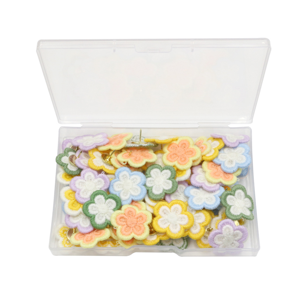 60枚一盒彩色可爱刺绣花图钉幼儿园照片墙装饰图钉太阳花按钉图钉详情3