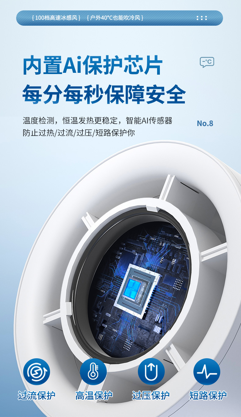 人与物2025新款手持制冷小风扇usb充电照明折叠暴力涡轮高速风扇详情20