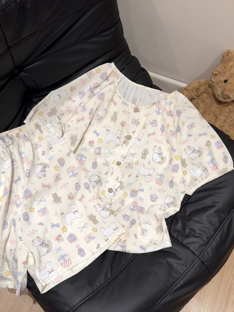 香龄家纺 带胸垫云朵棉短袖短裤睡衣女套装加大码220斤家居服详情11