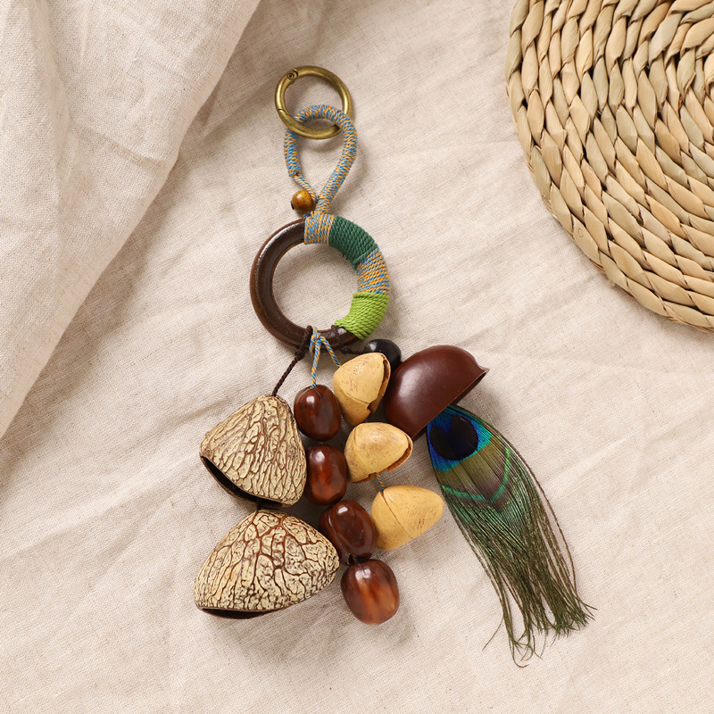 Natural fruit shell rattle bag hanging, diy handcrafted wind bell sound healing pendant, plant fruit pendant, backpack car hanging decoration pic 8