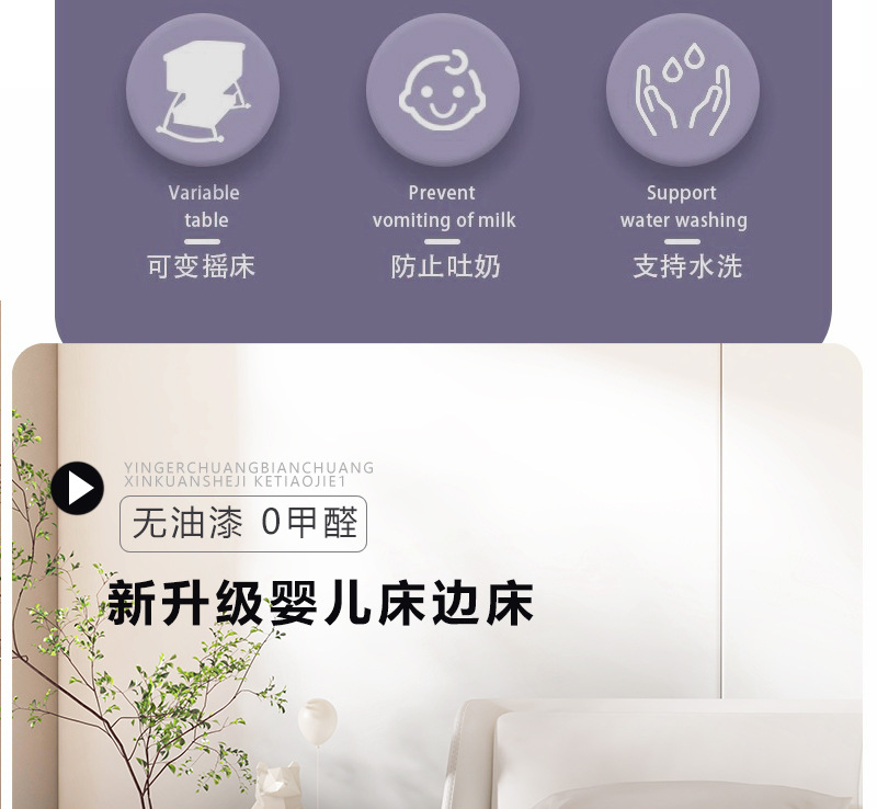 婴儿床可移动多功能折叠新生儿摇篮床亚马逊便携式尿布台拼接大床详情2