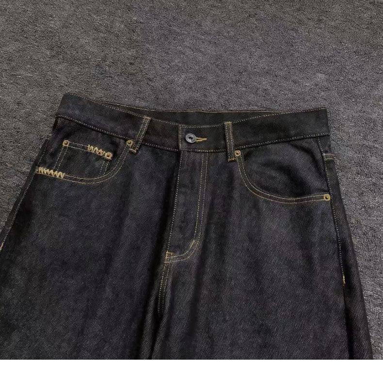 AUTICUP American retro hand-stitched, non-fading, natural cow jeans, slimming, loose 13.5-ounce straight-leg pants pic 13