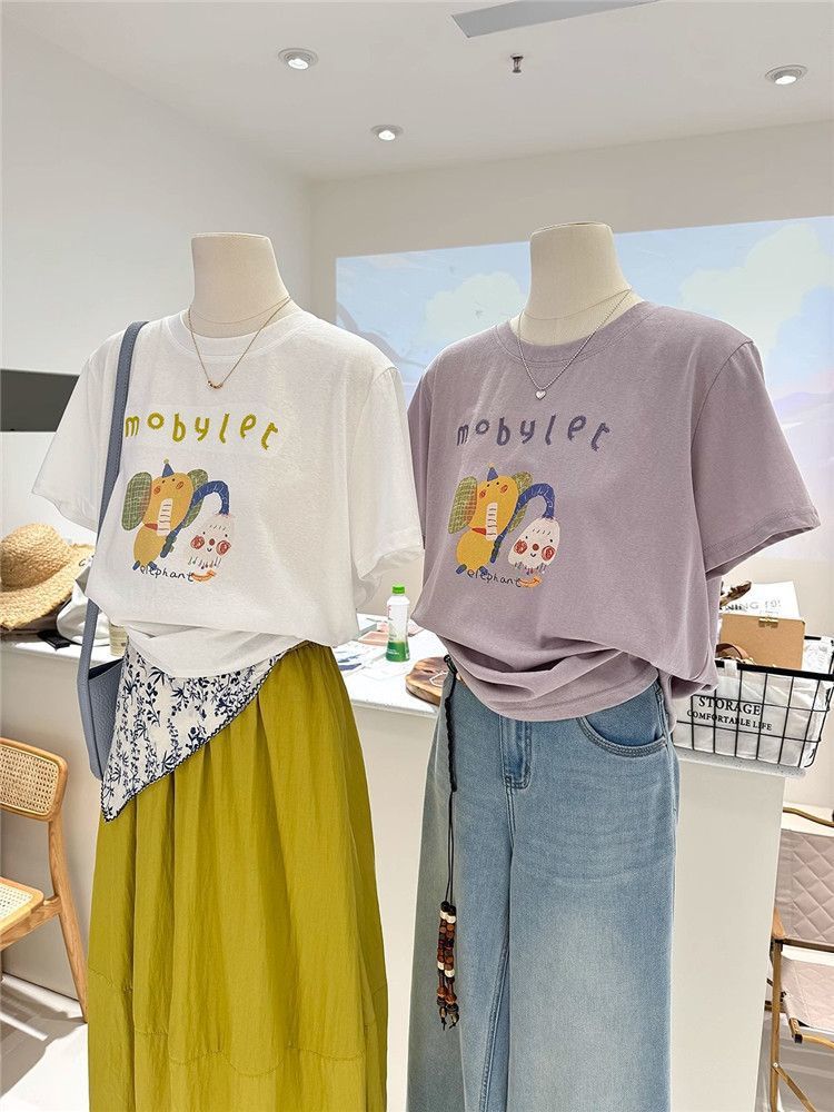 夏季新款宽松显瘦短袖韩系百搭卡通减龄印花打底衫薄款T恤女上衣详情6
