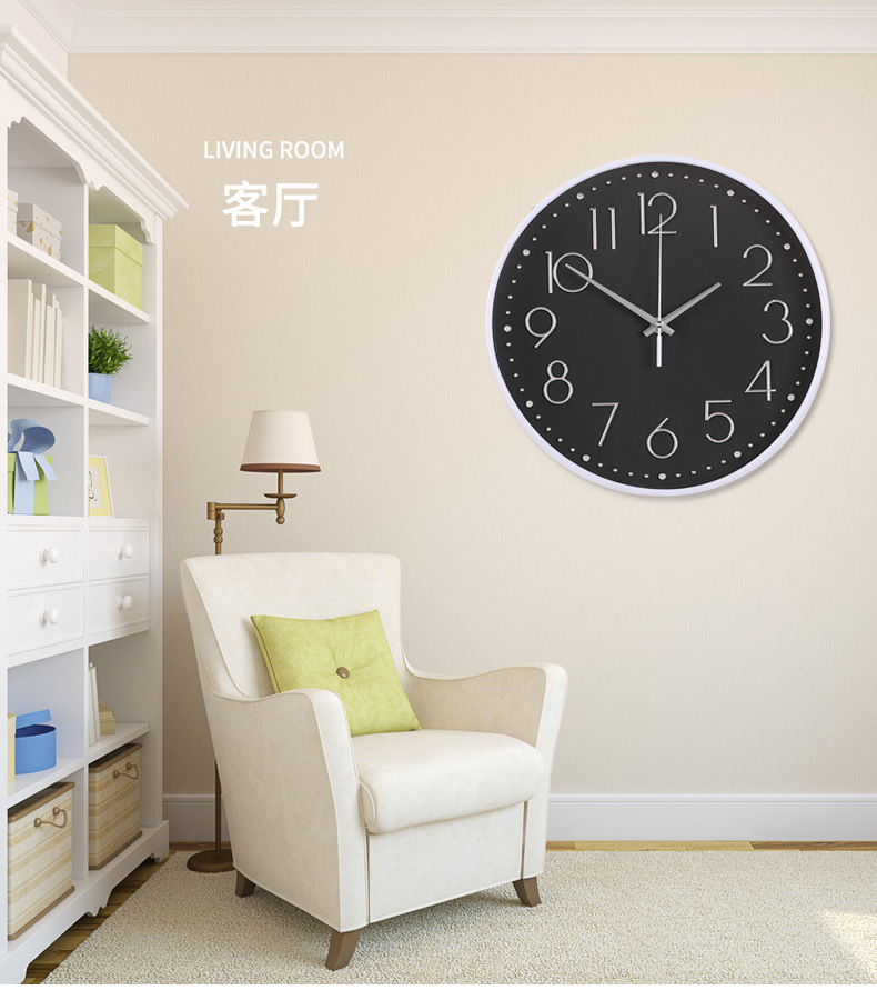 12寸圆形挂钟30CM钟表客厅静音挂钟简约时尚爆款时钟挂墙家用立体详情9