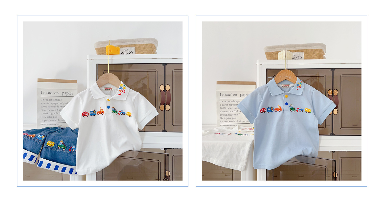 儿童t恤25秋款男童polo衫男童长袖t恤小汽车刺绣长袖打底外贸童装详情11