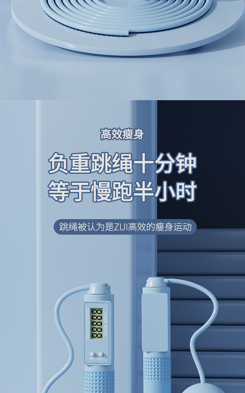 室内暴汗运动pvc钢丝跳绳家用健身计数负重无绳大球跳绳 体育用品详情2