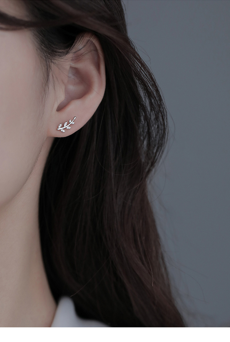 s925纯银树叶耳钉女夏季2023年新款潮小众设计简约小清新花朵耳饰详情11